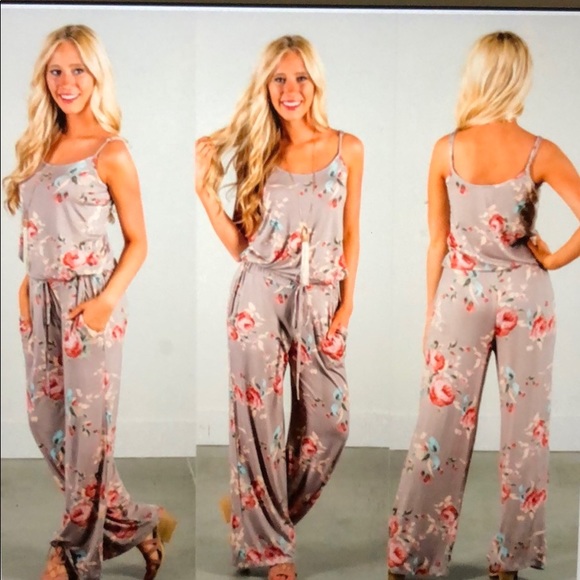 Pants - Light tan floral Jumpsuit